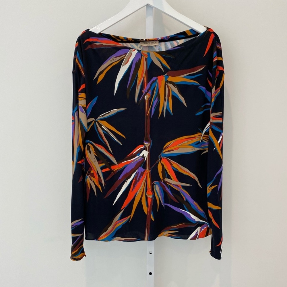 EMILIO PUCCI BLACK MULTI PRINT TOP SIZE IT 48 / US 14 NWOTS!